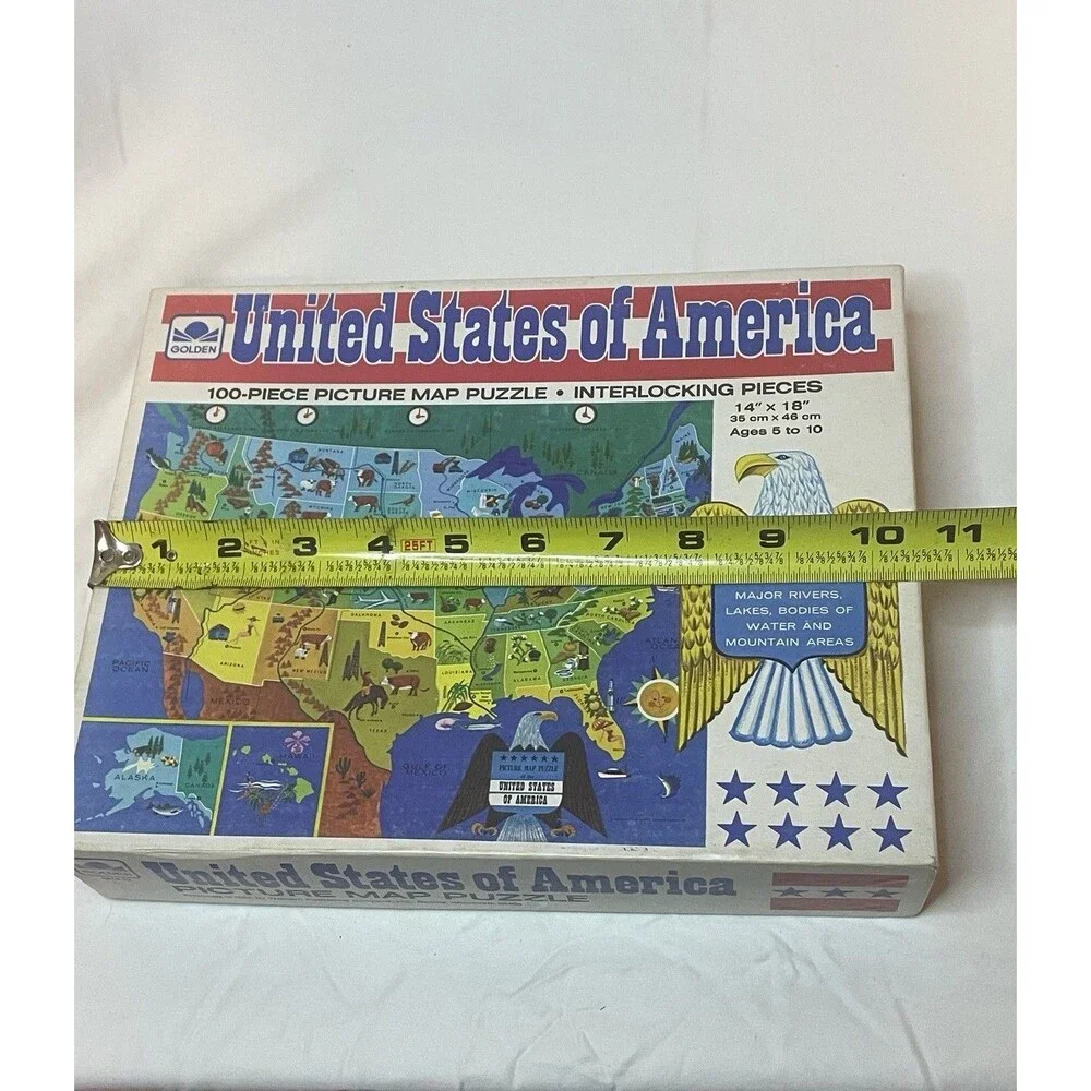 Golden United States of America Map Jigsaw Puzzle Geography 100 Pcs Educational